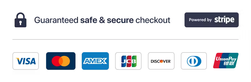 Visa, Mastercard, American Express, JCB, Discover, Diners Club and UnionPay